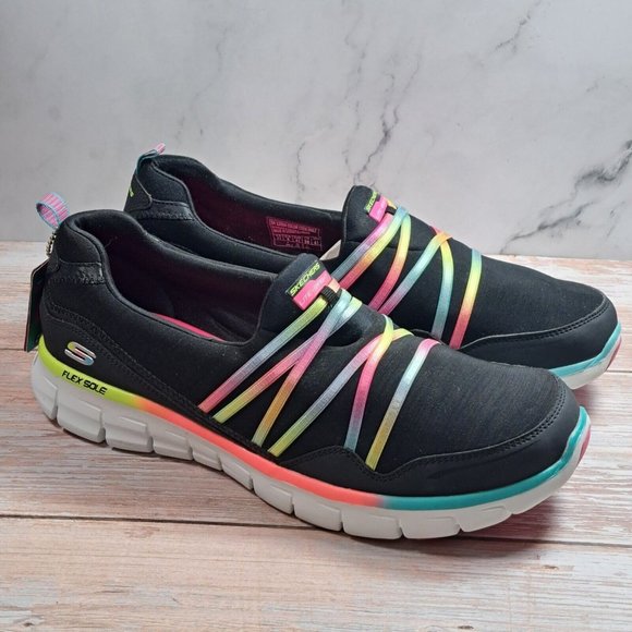 Skechers Black with Multicolor Stripes Athletic Shoes #126 - Picture 3 of 9